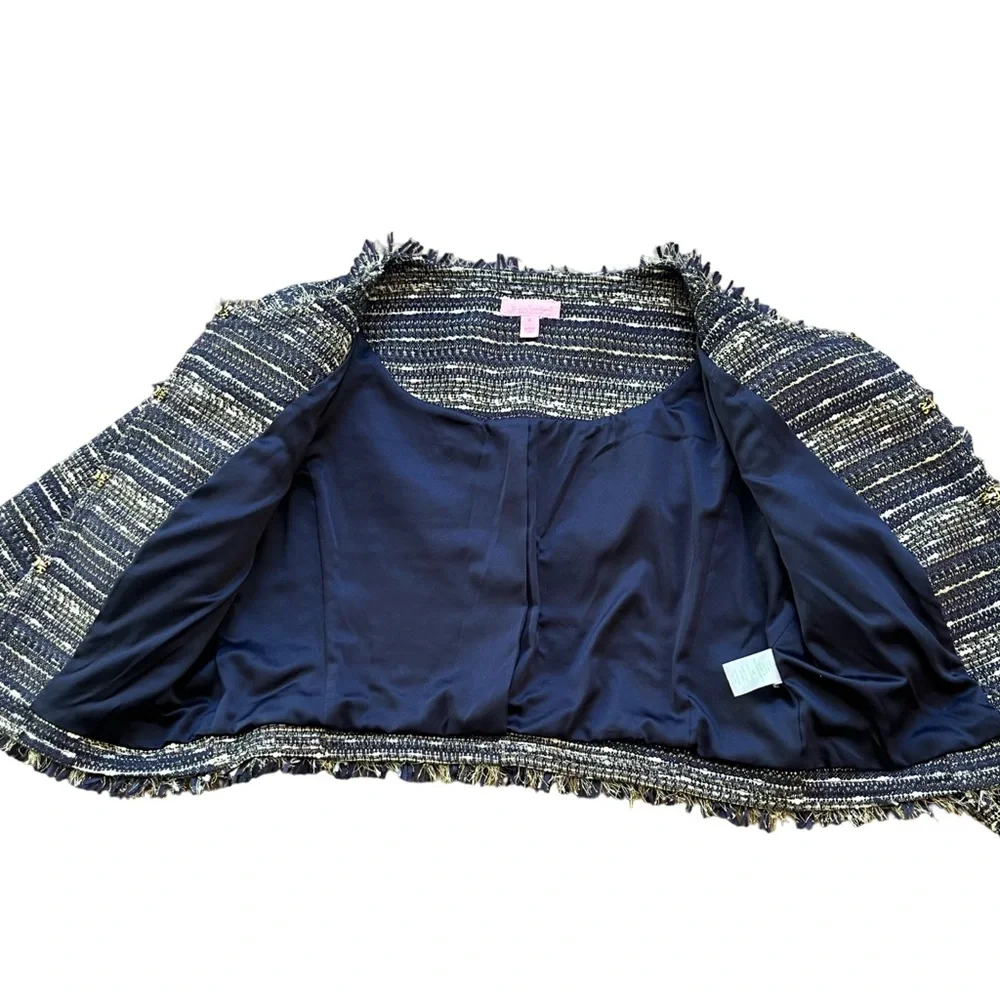 Lilly Pulitzer Woman’s Navy and White Tweed Blazer/Jacket Size 6 Career Chanel - Picture 3 of 8